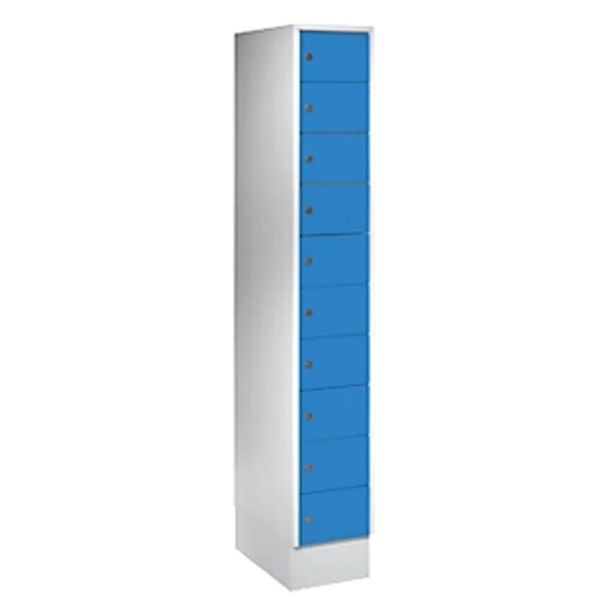 Small Locker Cupboard, 10 Compartments, HxW 1850 X 300mm, Door Colour Light Grey RAL 5012