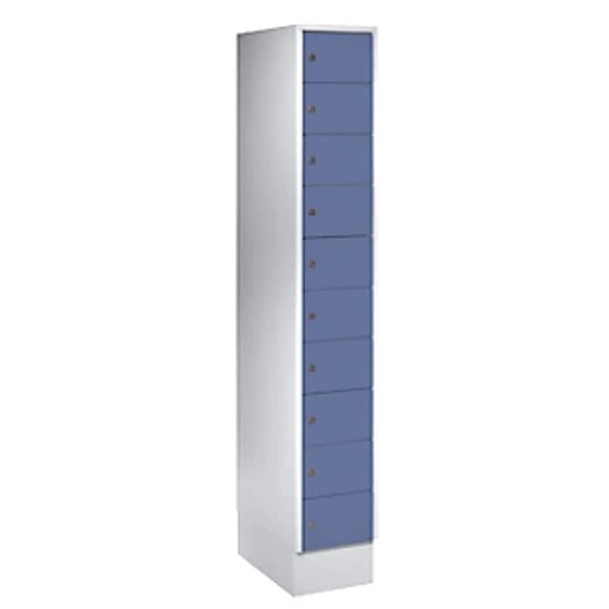 Small Locker Cupboard, 10 Compartments, HxW 1850 X 300mm, Door Colour Pigeon Blue RAL 5014