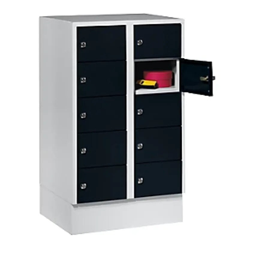 Small Locker Cupboard, 10 Compartments, HxW 990 X 600mm, Door Colour Jet Black RAL 9005