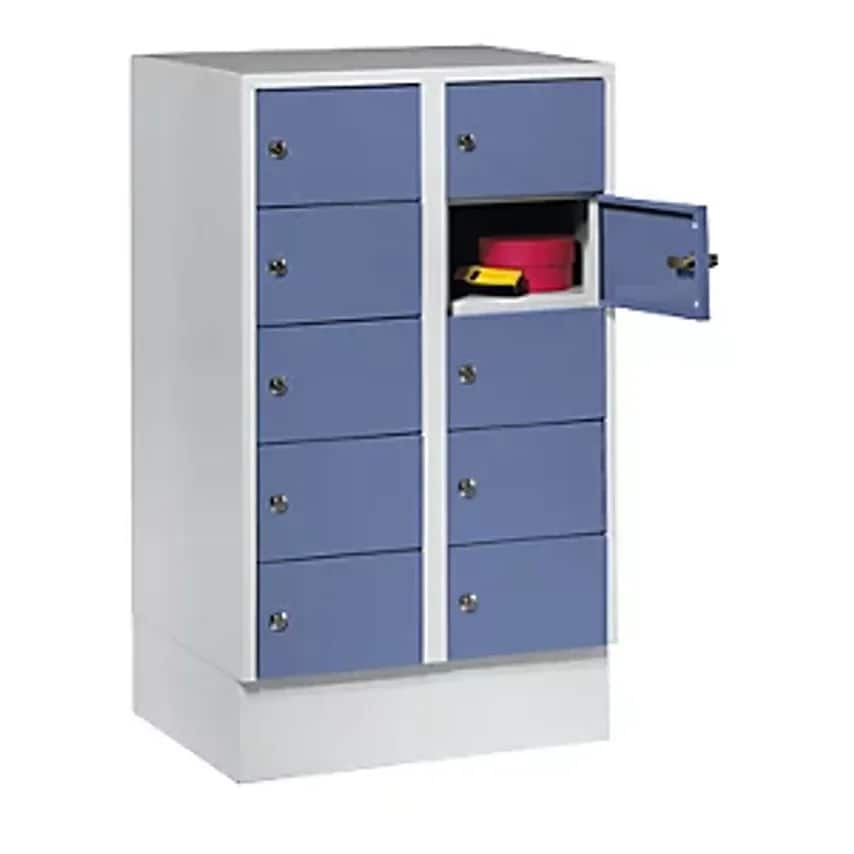 Small Locker Cupboard, 10 Compartments, HxW 990 X 600mm, Door Colour Pigeon Blue RAL 5014