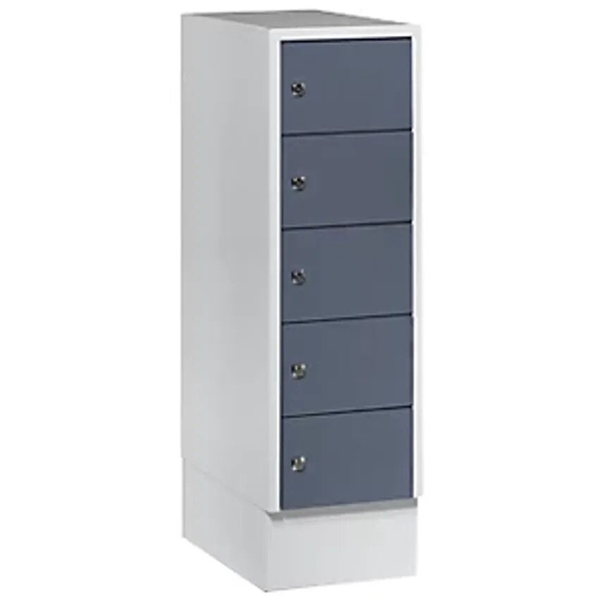 Small Locker Cupboard, 5 Compartments, HxW 990 X 300mm, Door Colour Blue Grey RAL 7031