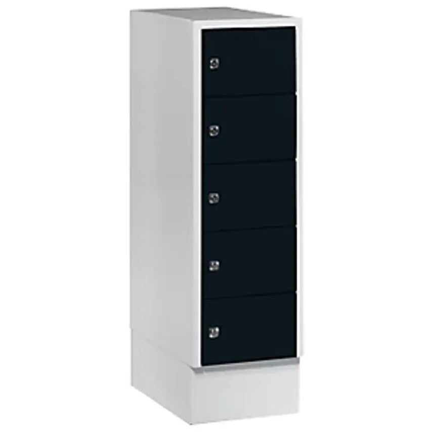 Small Locker Cupboard, 5 Compartments, HxW 990 X 300mm, Door Colour Jet Black RAL 9005