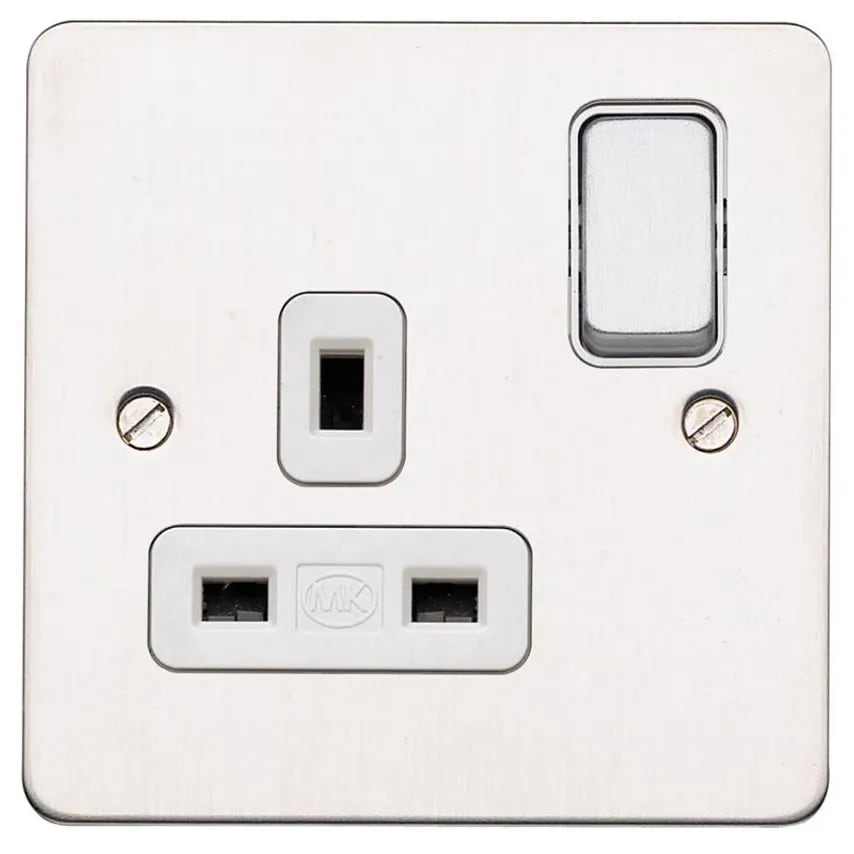 Socket 1G Switched DP Dual Earth 13A White White Inserts