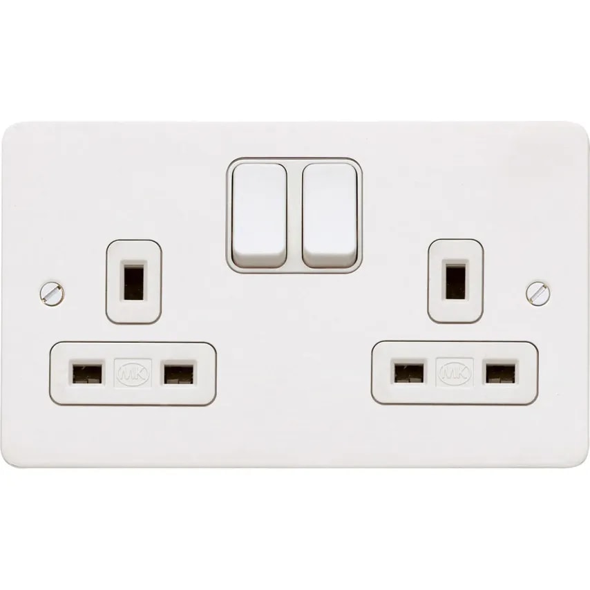 Socket 2G Switched DP Dual Earth 13A White White Inserts
