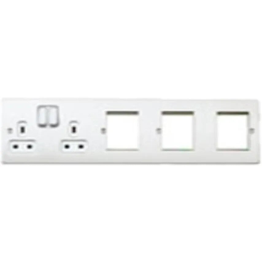 Socket 2 Gang DP Dual Earth and 6 Module 13A White Euro In Line