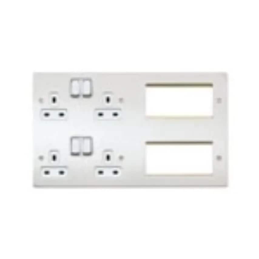 Socket 4 Gang DP Dual Earth and 8 Module 13A White Euro Stacked