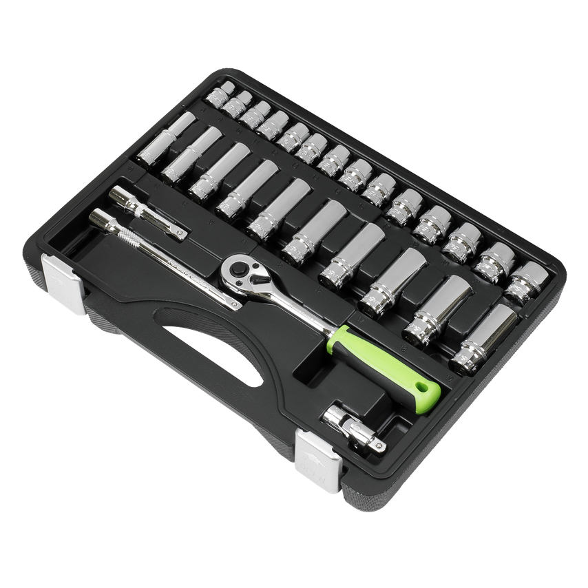 Socket Set28 Piece 3/8"SQ. Drive 6PT WallDrive Metric