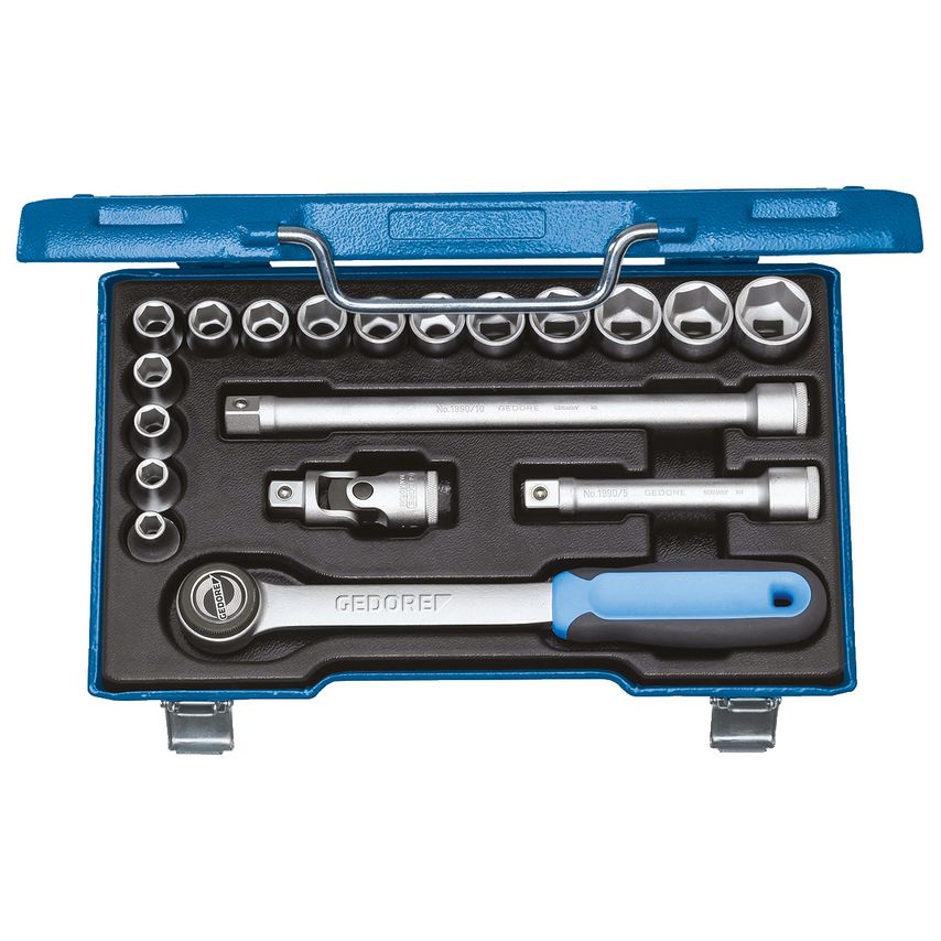Socket set 1/2" 19 pcs hex 8-24 mm