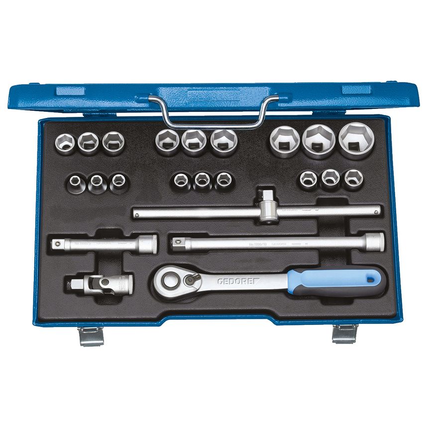 Socket set 1/2", 23 pcs hex 8-32 mm