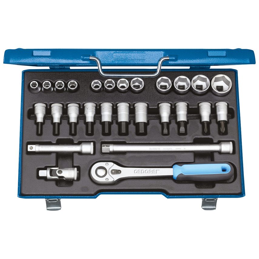 Socket set 1/2" 27 pcs hex 10-30 mm