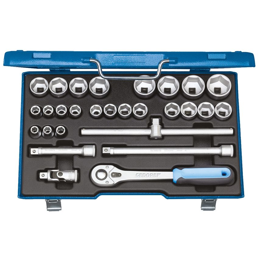 Socket set 1/2" 28 pcs hex 10-36 mm
