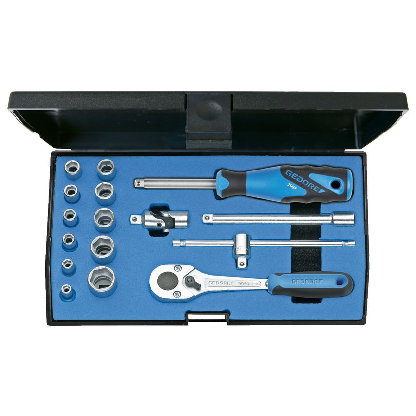 Socket set 1/4" 16 pcs 4-13 mm