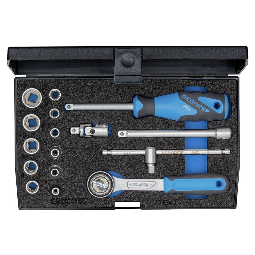 Socket set 1/4" 16 pcs 4-13 mm