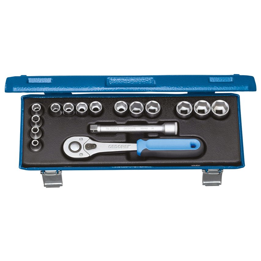 Socket set 3/8" 16 pcs hex 6-19 mm