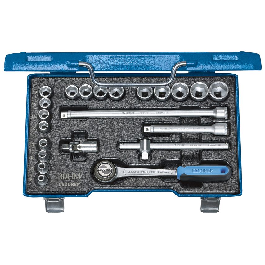 Socket set 3/8" 22 pcs hex 6-22 mm