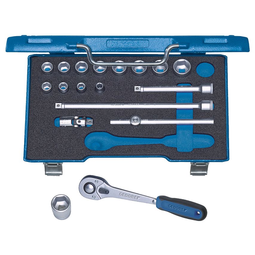 Socket set 3/8" 22 pcs hex 6-22 mm