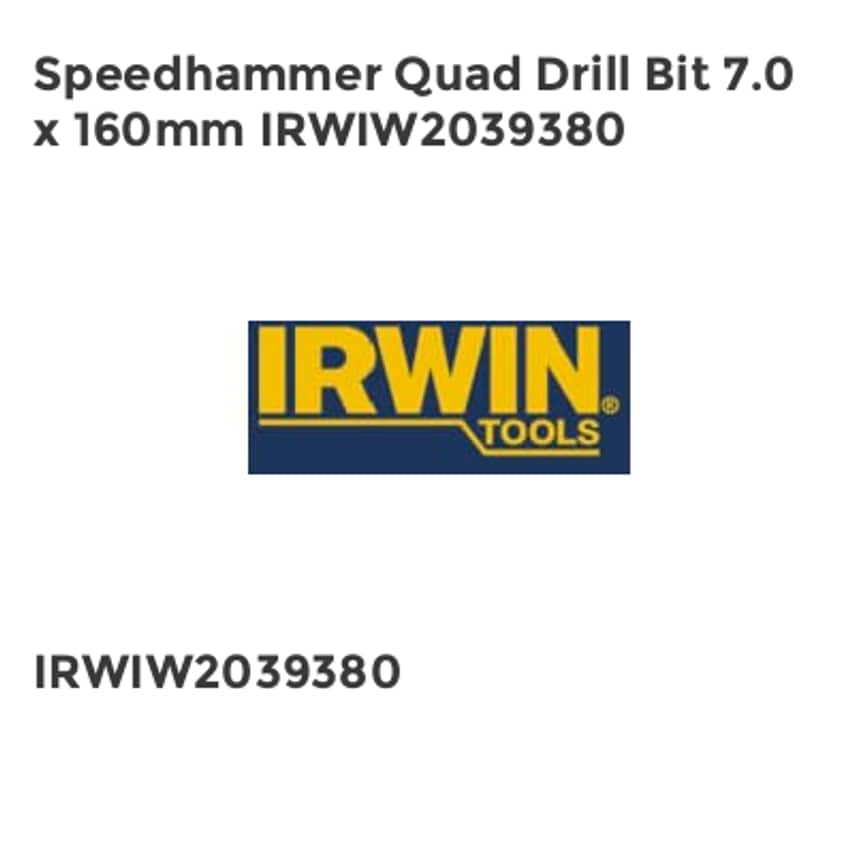 Speedhammer Quad Drill Bit 7.0 x 160mm IRWIW2039380