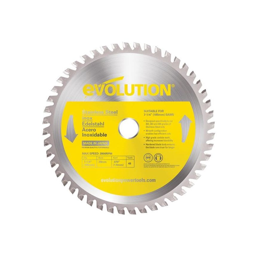 Stainless Steel Cutting Circular Saw Blade 185 x 20mm x 48T EVLS185TC48C