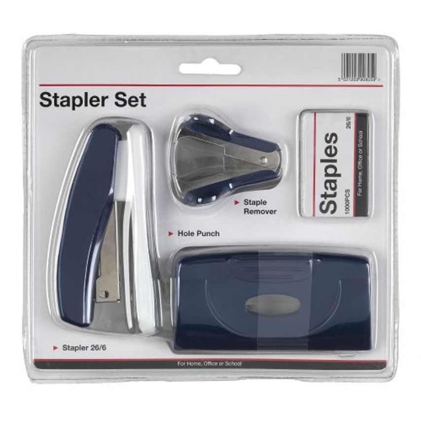 Stapler Staple Remover and Hole Punch Set Blue