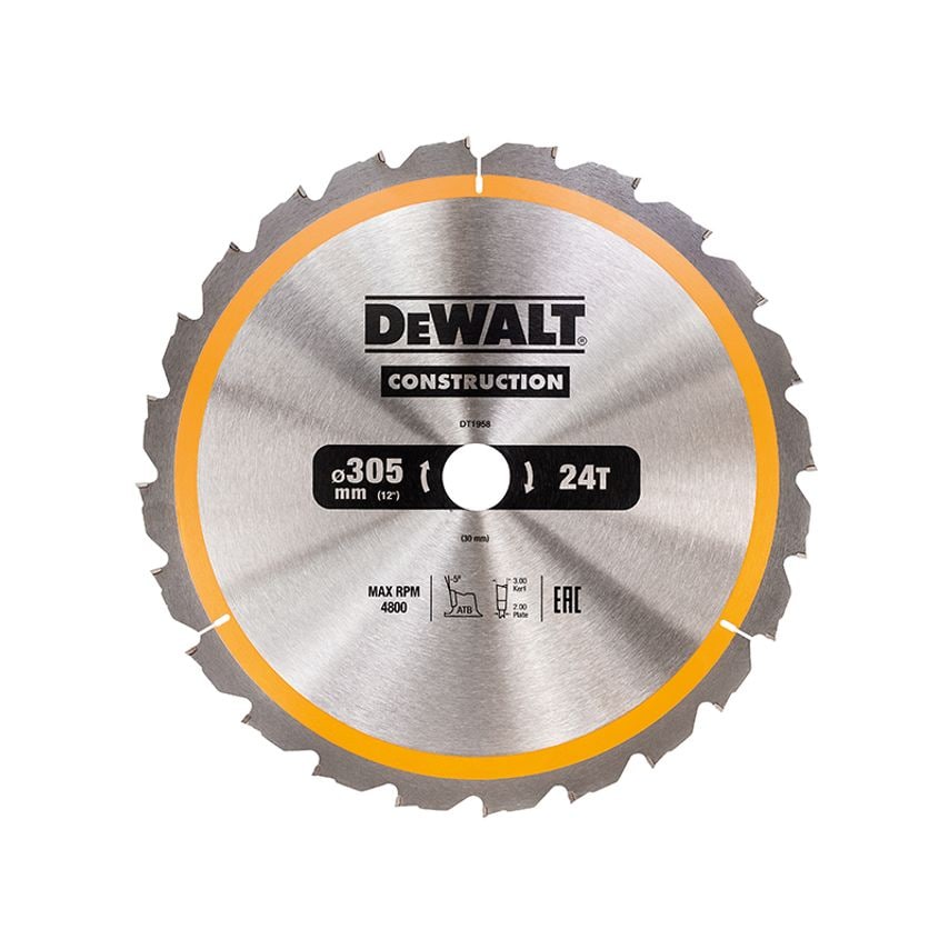 Stationary Construction Circular Saw Blade 305 x 30mm x 24T ATB/Neg DEWDT1958QZ