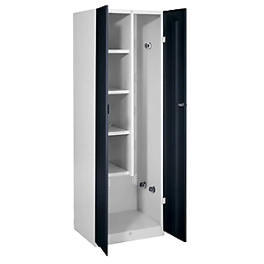 Steel Cupboard, Width 600mm, 4 Shelves, 1 Device Compartment, Jet Black Doors