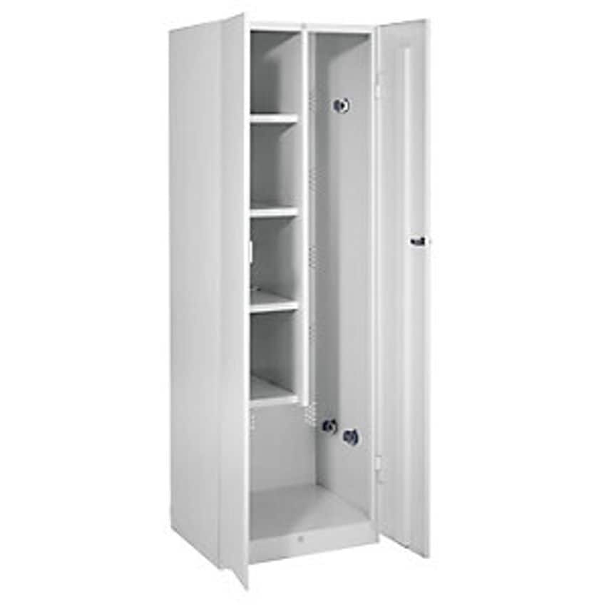 Steel Cupboard, Width 600mm, 4 Shelves, 1 Device Compartment, Light Grey Doors