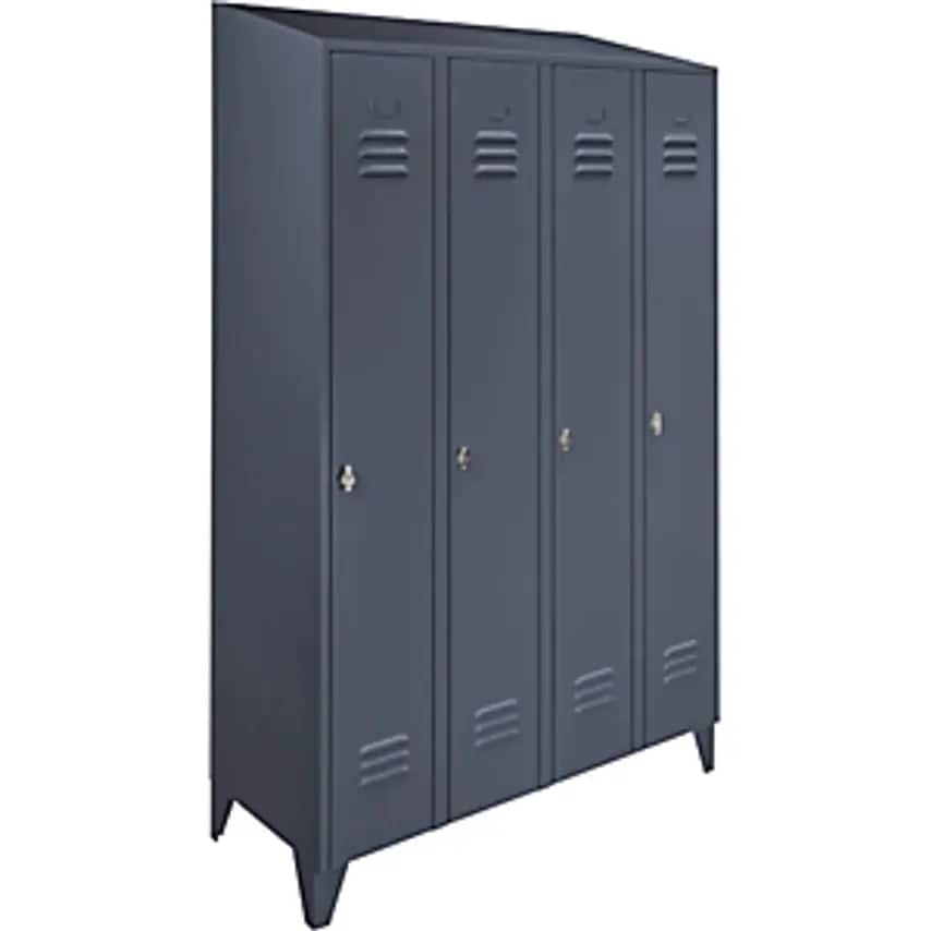 Steel Cupboard With Sloping Top - Full Height Compartments - Total Width 1200mm, 4 Compartments, Blue Grey RAL 7031