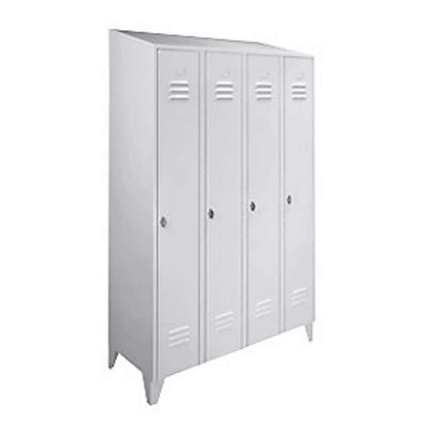 Steel Cupboard With Sloping Top - Full Height Compartments - Total Width 1200mm, 4 Compartments, Light Grey RAL 7035