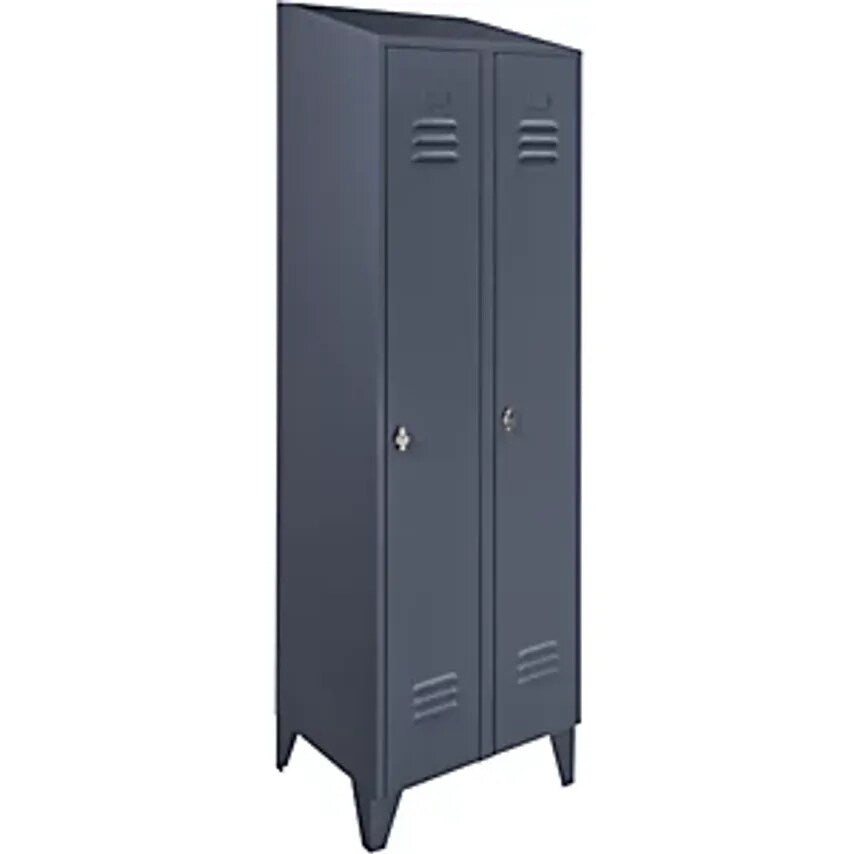 Steel Cupboard With Sloping Top - Full Height Compartments - Total Width 600mm, 2 Compartments, Blue Grey RAL 7031