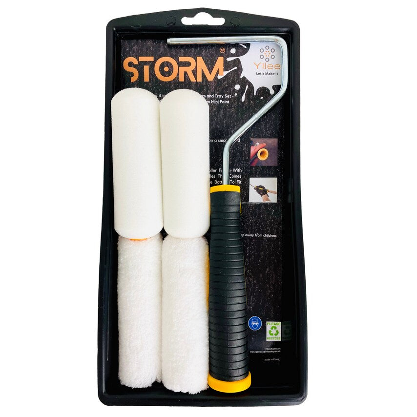 Storm Premium Quality Mini 4in Premium Quality 6 Pieces Small Paint Rollers and Trays Set