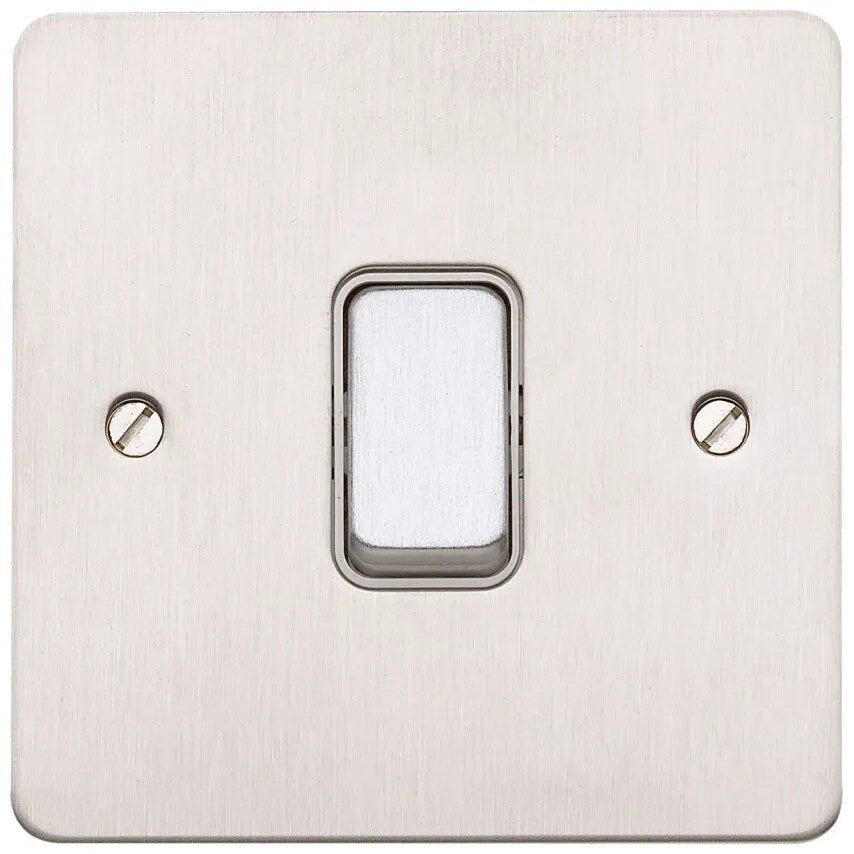 Switch 1G 2 Way SP 20A Brushed Stainless Steel White Inserts