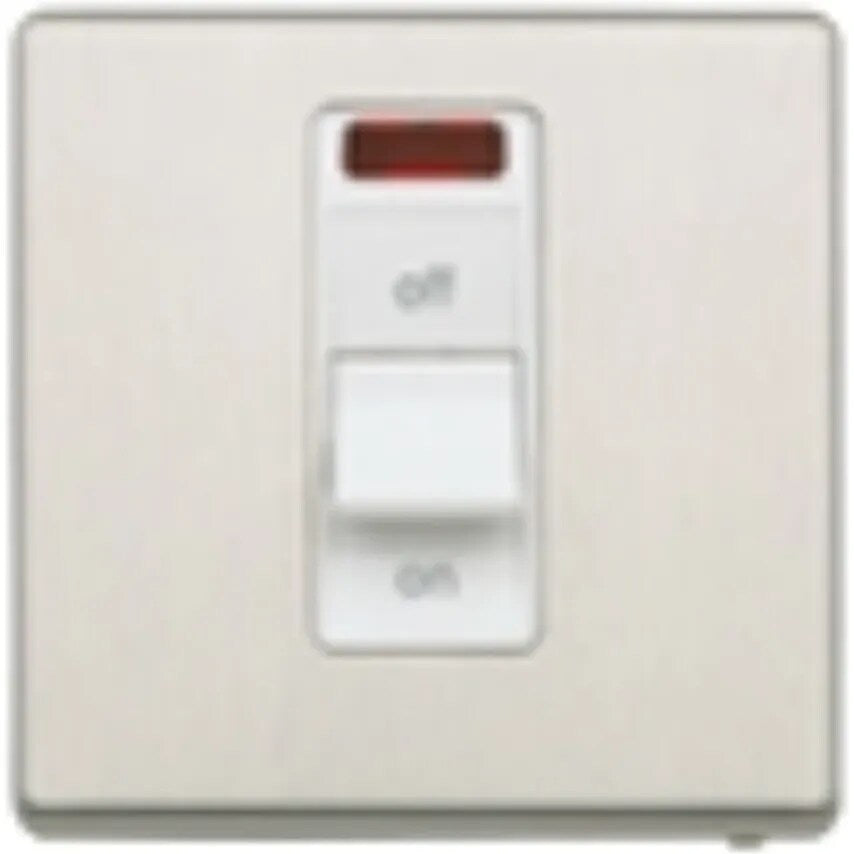 Switch 1 Gang DP Neon 32A Lacquered Brushed Stainless Steel White Inse