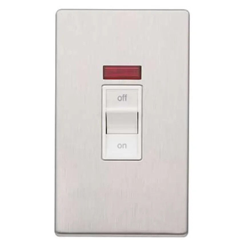 Switch 1 Gang DP Neon 50A Brushed Stainless Steel White Inserts