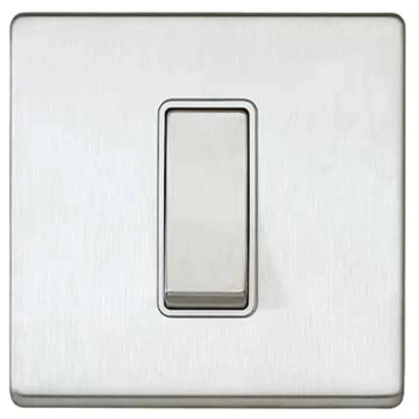 Switch 1 Gang SP 2 Way Rocker Large 20A Brushed Stainless Steel White In