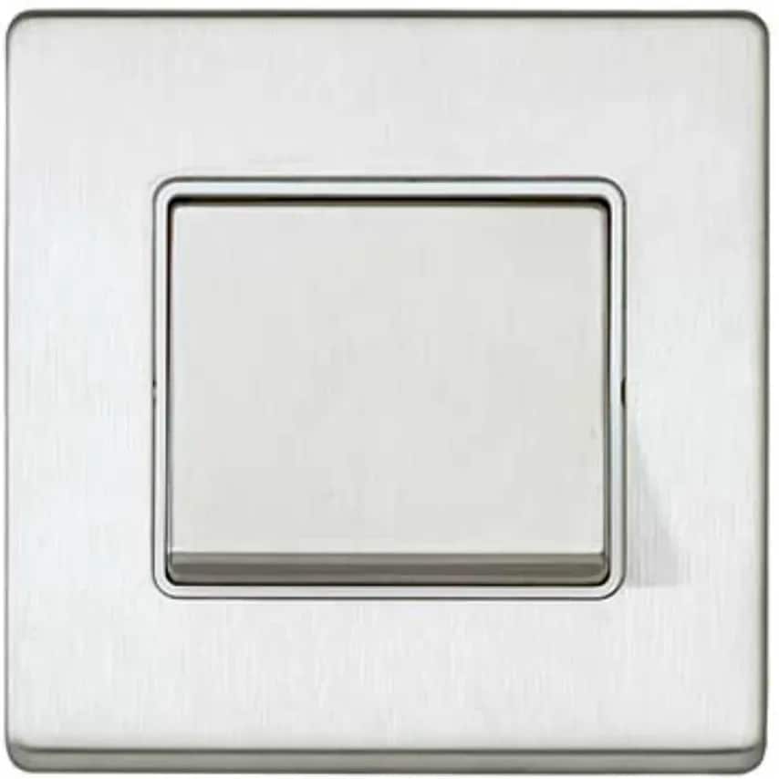 Switch 1 Gang SP 2 Way Wide Rocker 20A Brushed Stainless Steel White INS