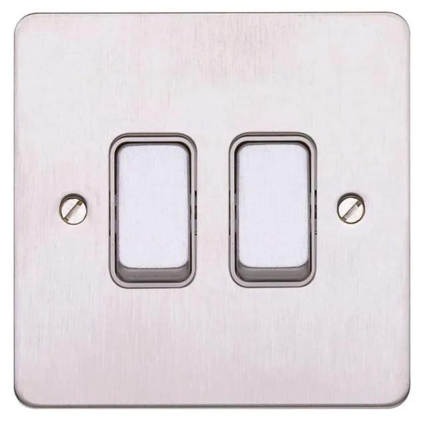 Switch 2G 2 Way SP 20A Brushed Stainless Steel White Inserts
