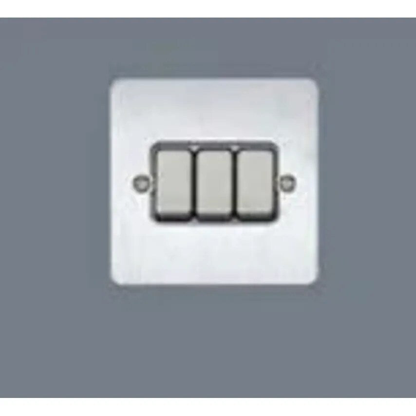 Switch 3 Gang 2 Way SP 10A Silver Ano Alu Black Insert