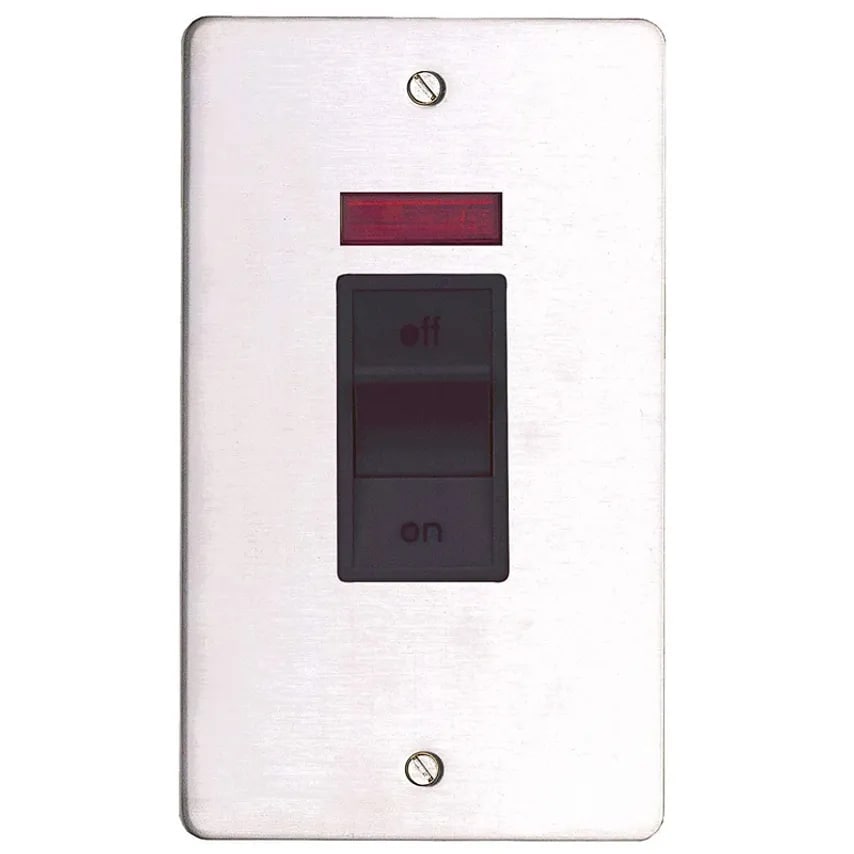 Switch DP Neon Flush 45A Brushed Stainless Steel Black Inserts