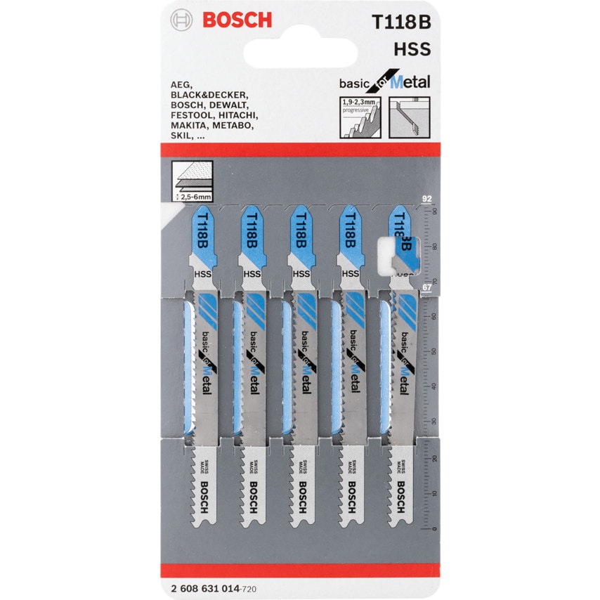 T118 B Basic for Metal Jigsaw Blades - 2 608 631 014, Pack of 5