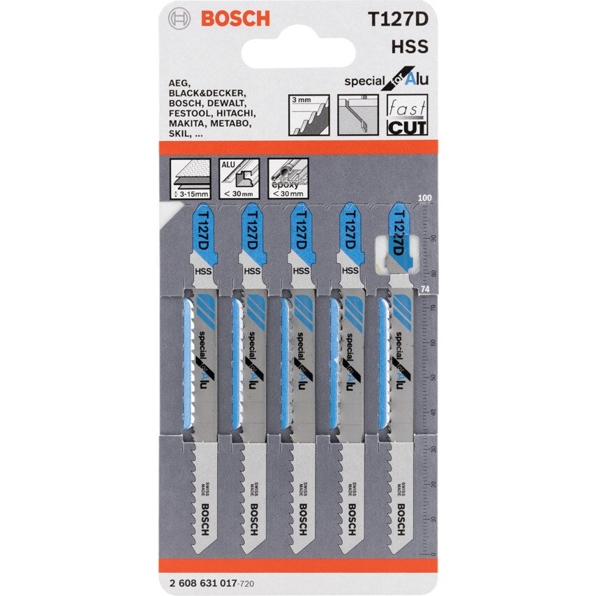 T127 D Special for Aluminium Jigsaw Blades - 2 608 631 017, Pack of 5