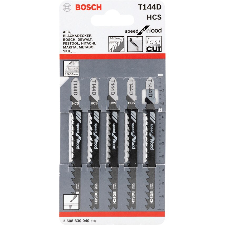 T144 D Speed for Wood Jigsaw Blades - 2 608 630 040, Pack of 5