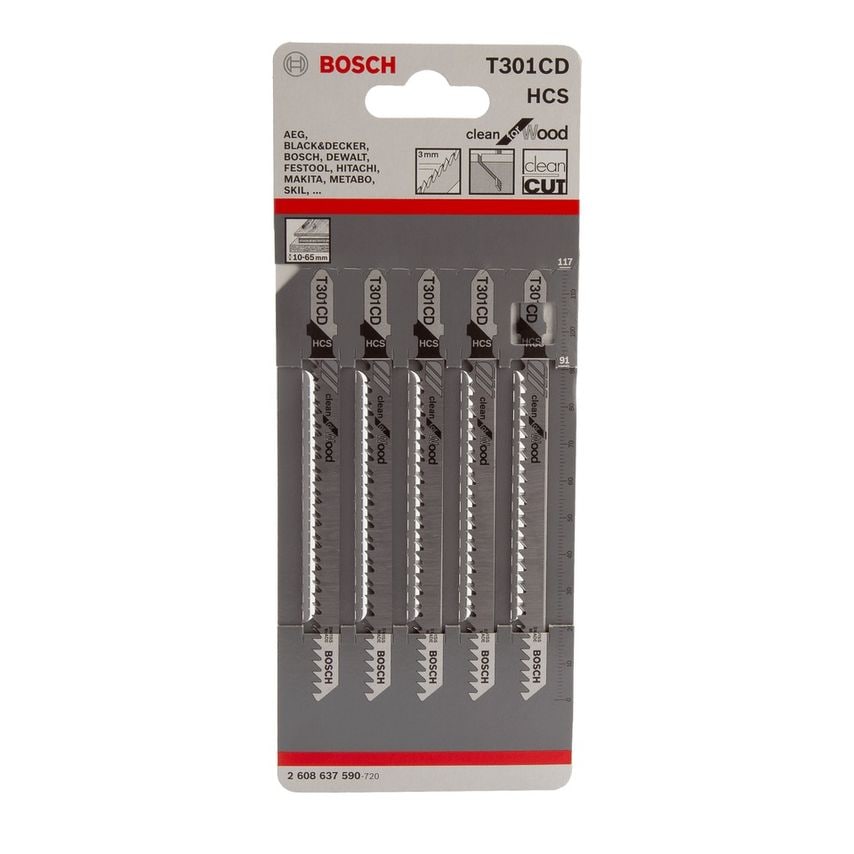 T301CD (2608637590) Clean for Wood Jigsaw Blades (Pack of 5