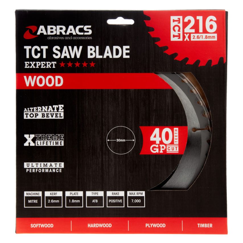 TCT21640 TCT Circular Saw Blade for Wood 216 x 30mm x 40T