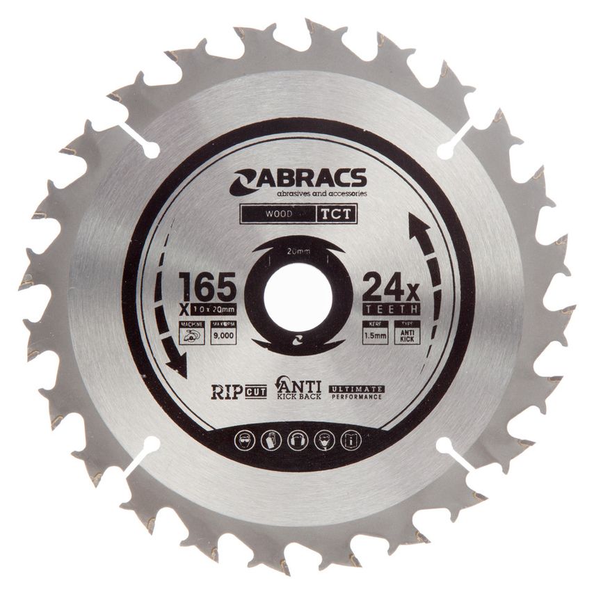 TCTC16524 TCT Cordless Circular Saw Blade for Wood 165 x 20mm x 24T