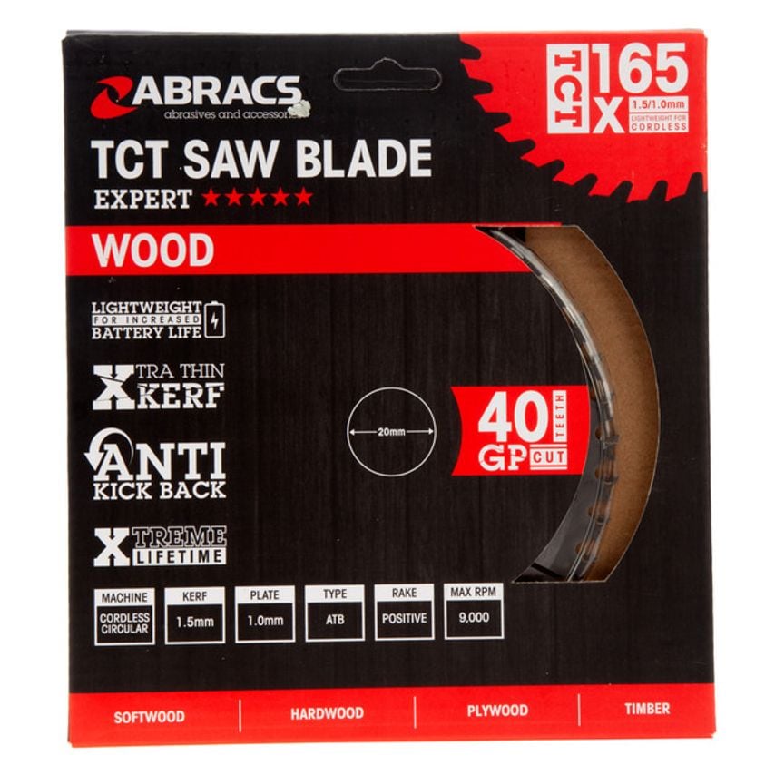 TCTC16540 TCT Cordless Circular Saw Blade for Wood 165 x 20mm x 40T