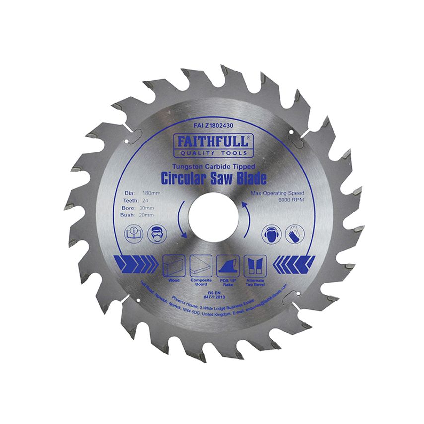 TCT Circular Saw Blade 180 x 30mm x 24T POS FAIZ1802430