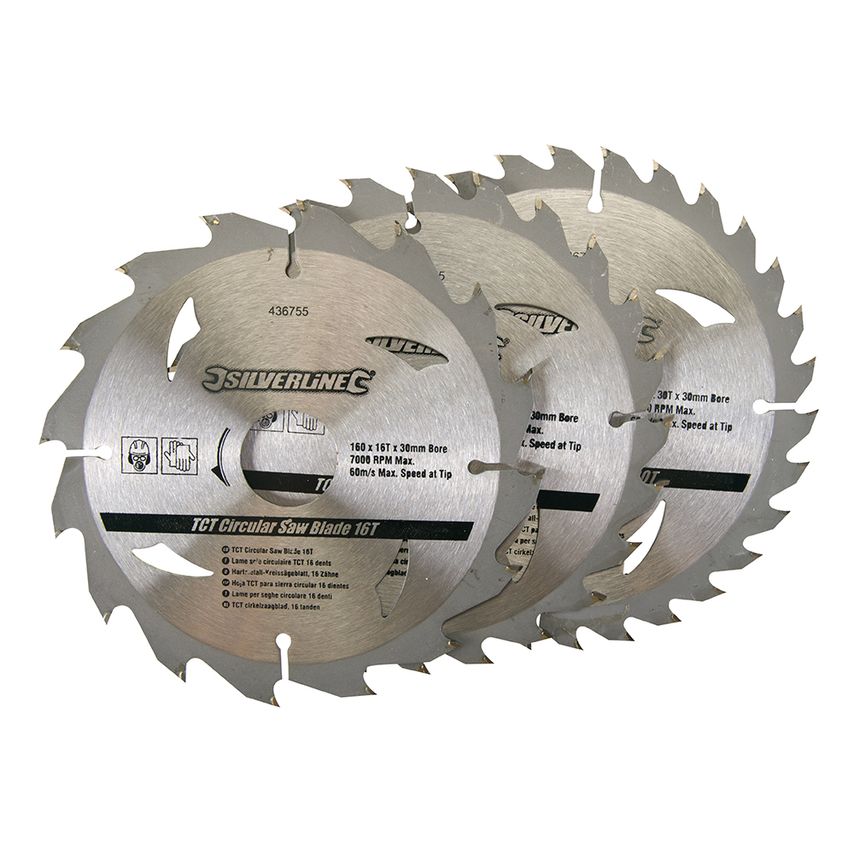 TCT Circular Saw Blades (Pack of 3) 160 x 30 to 20, 16, 10mm Rings