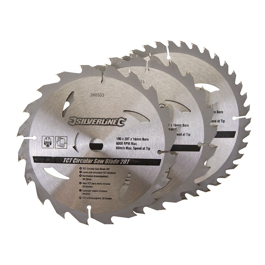TCT Circular Saw Blades (Pack of 3) 190 x 16 No Ring