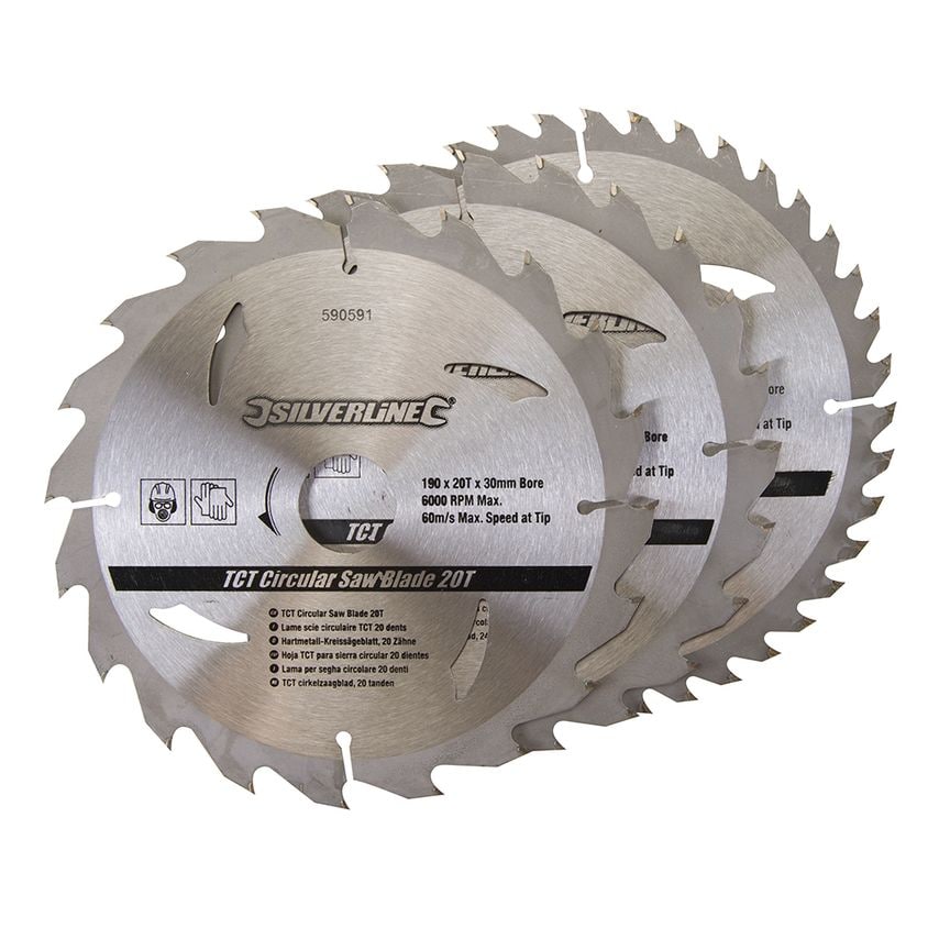 TCT Circular Saw Blades (Pack of 3) 190 x 30 to 25, 20mm Rings