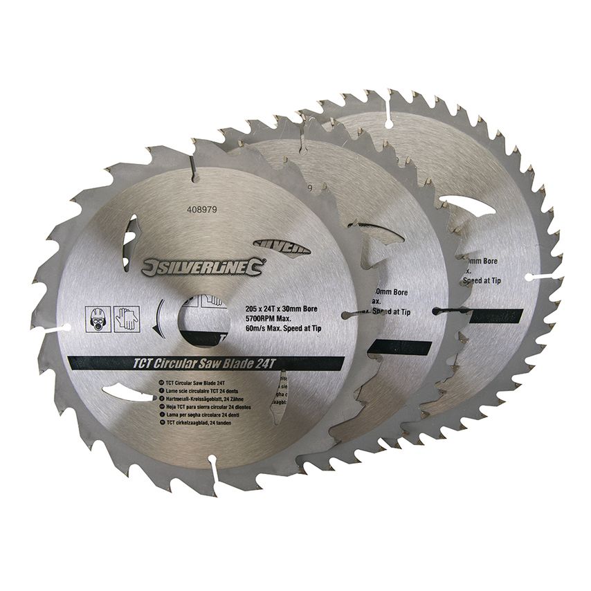 TCT Circular Saw Blades (Pack of 3) 205x30mm to 25, 18, 16mm Rings